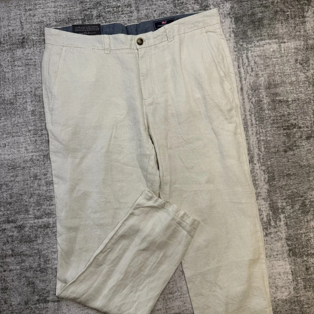 Vineyard Vines Pants Men 36x32 Beige Linen Breaker Chino Beach Resort Preppy NEW